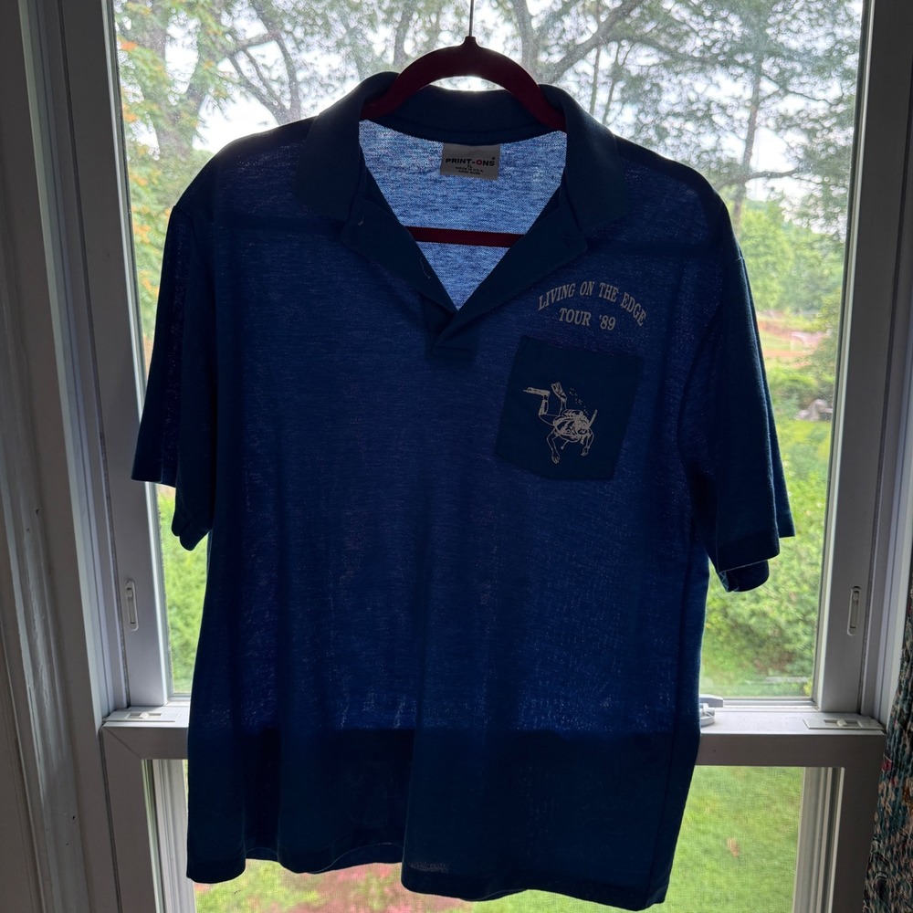 Vintage 80s Living On The‎ Edge Scuba Tour Polo Shirt Blue Size L/XL Made In USA
